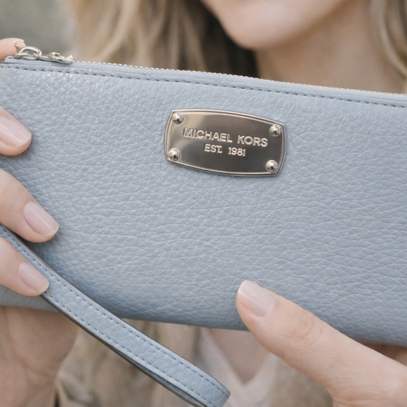 Michael Kors Sky Blue Leather Wristlet